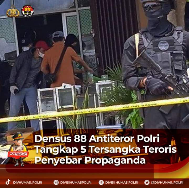 Densus 88 Antiteror Polri Tangkap 5 Tersangka Teroris Penyebar Propaganda