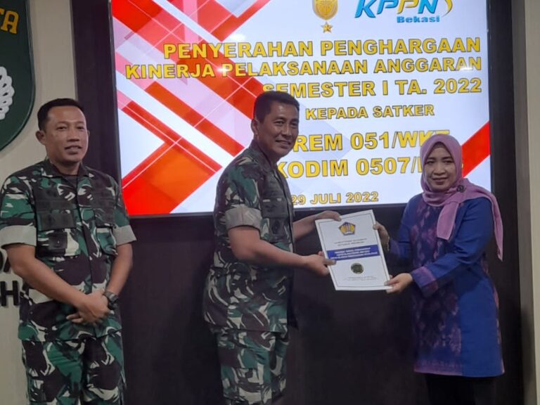 Korem 051 Wijayakarta Raih Dua Penghargaan dari KPPN Kota Bekasi