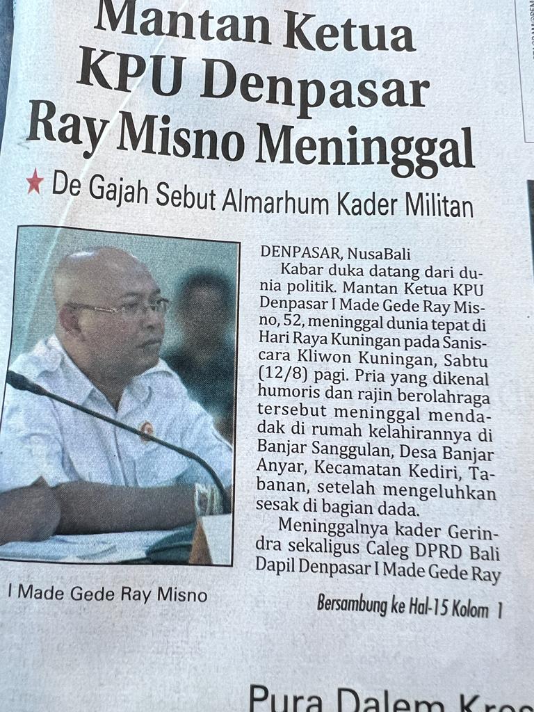 Pimpinan Media Berita Polri Turut Bela Sungkawa Atas Wafatnya I Made Gede Ray Misno Mantan KPU Denpasar