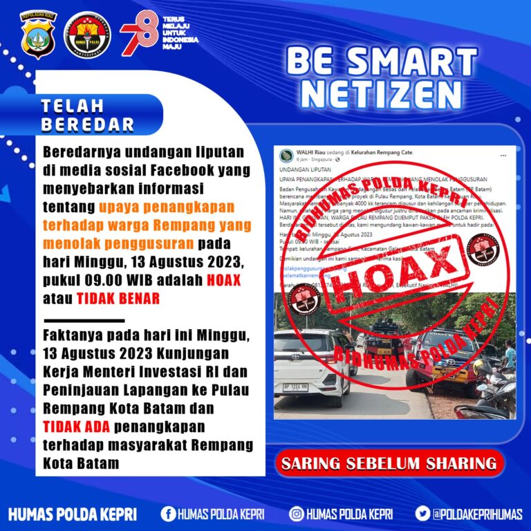 Polda Kepri Klarifikasi Berita Hoaks Tentang  Penangkapan Warga Pulau Rempang