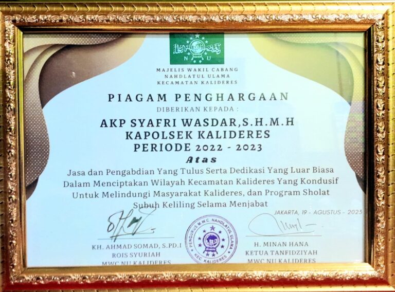 Keluarga Besar NU Kec Kalideres Memberikan Apresiasi Kepada Kapolsek AKP Syafri Wasdar