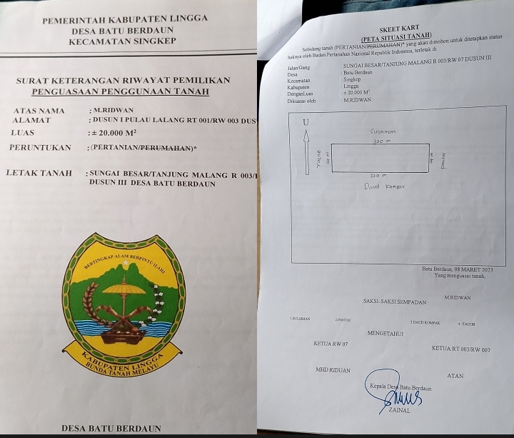 Diduga salah satu Oknum Kepala Desa di Lingga Lakukan Pungli dan Keluarkan Surat Sporadik Tidak Sah.