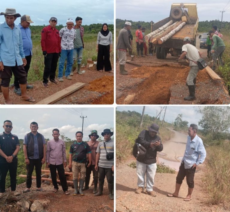 Dengan Kompakan, Masyarakat Singkep Selatan Gotong Royong Perbaiki Jembatan yang rusak di jalan tanah putih,